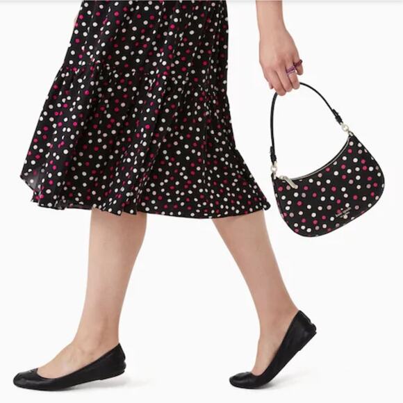 Kate Spade Staci Black Crossbody Bag Purse with Pink and White Polka Dots - Picture 3 of 10